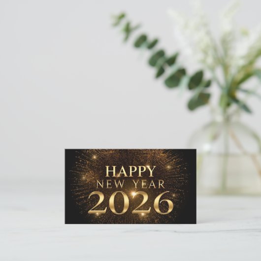 modern black gold happy new year business card 名刺 (スタンド正面)
