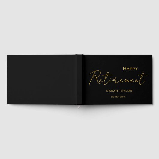 Modern Black & Gold Happy Retirement Personalized ゲストブック (全面)