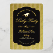 Modern Black & Gold Horse Race Derby Equestrian 箔招待状 (正面)