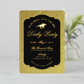 Modern Black & Gold Horse Race Derby Equestrian 箔招待状 (立ち正面)