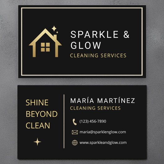 Modern Black Gold House Cleaning Service 名刺