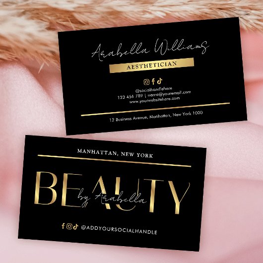 Modern Black & Gold Lash Beauty Salon Aesthetician 名刺