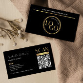 Modern Black Gold Logo Makeup Beauty Salon QR Code 名刺