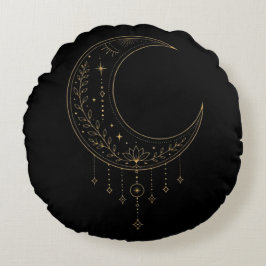 Modern Black Gold Lunar Phase Cushion ラウンドクッション