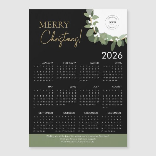 Modern Black & Gold Merry Christmas 2026 Calendar (正面)