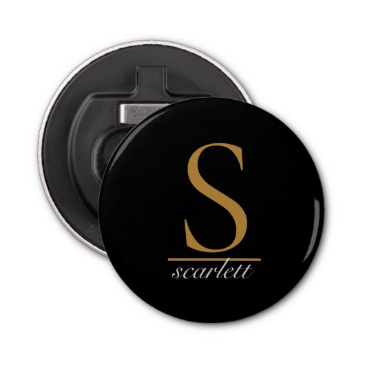 Modern Black Gold Monogram Elegant Feminine Script 栓抜き (正面)