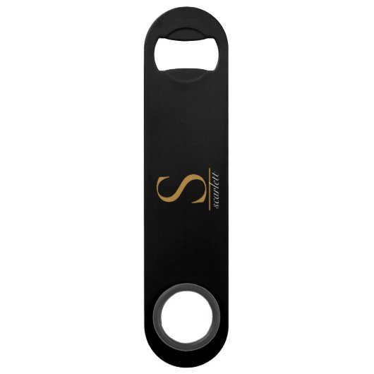 Modern Black Gold Monogram Girly Elegant Script スピード栓抜き (正面)