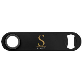 Modern Black Gold Monogram Girly Elegant Script スピード栓抜き