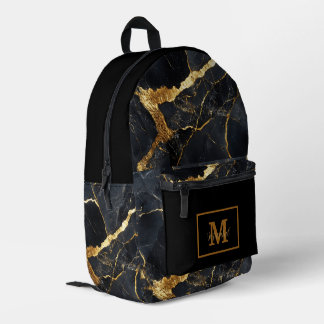 Modern Black & Gold Monogram Name  プリントバックパック