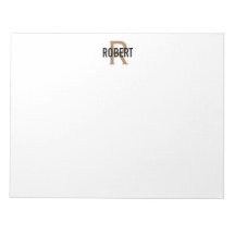 Modern black gold monogram name notepad