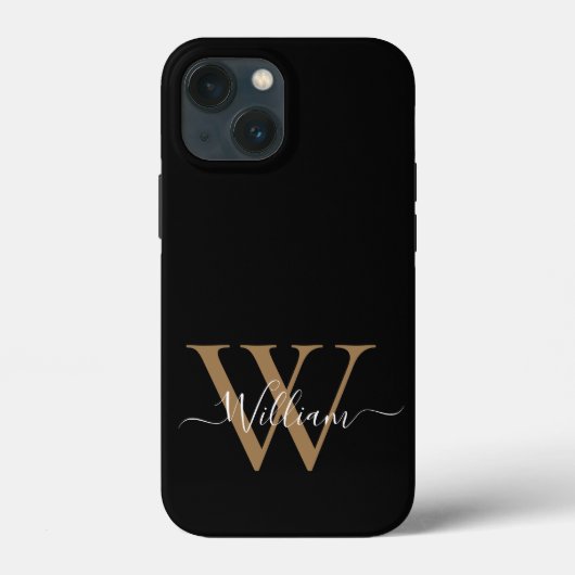 Modern black gold  monogram script name Case-Mate iPhoneケース (裏面)