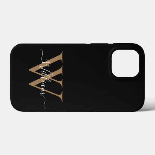 Modern black gold  monogram script name Case-Mate iPhoneケース (裏面 (横))
