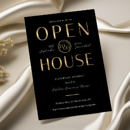 Modern Black & Gold Open House Corporate Logo 招待状