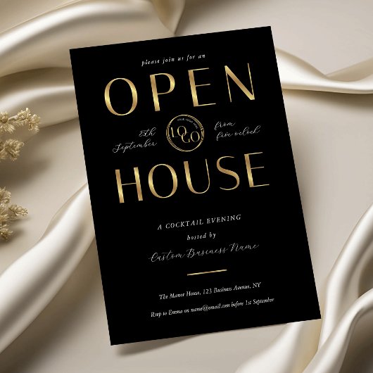 Modern Black & Gold Open House Corporate Logo 招待状
