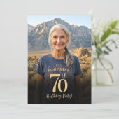 Modern Black Gold Photo Surprise 70th Birthday 招待状 (スタンド正面)