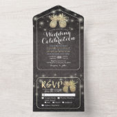 Modern Black & Gold Pineapples Couple Wedding RSVP オールインワン招待状 (内側)