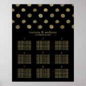 Modern Black & Gold Polka Dots Wedding Table Plan ポスター (正面)