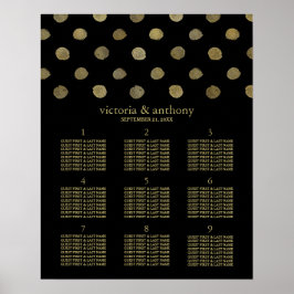 Modern Black & Gold Polka Dots Wedding Table Plan ポスター