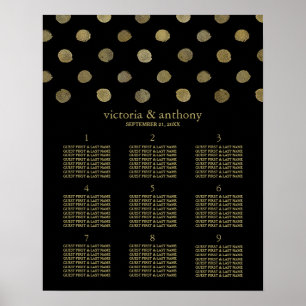 Modern Black & Gold Polka Dots Wedding Table Plan ポスター