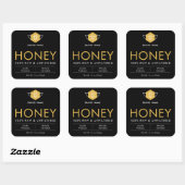 Modern Black & Gold Raw Honey Product Jar Label スクエアシール (シート)
