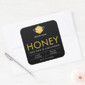 Modern Black & Gold Raw Honey Product Jar Label スクエアシール (封筒)