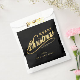 Modern Black & Gold Script Merry Christmas フェイバーバッグ