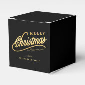 Modern Black & Gold Script Merry Christmas フェイバーボックス (正面サイド)