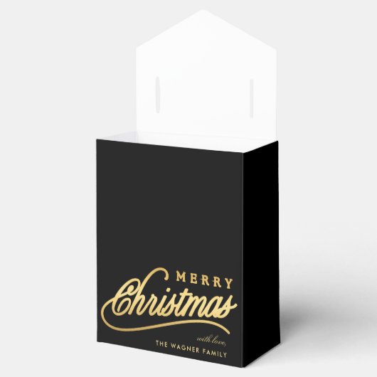 Modern Black & Gold Script Merry Christmas フェイバーボックス (オープン)
