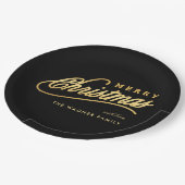 Modern Black & Gold Script Merry Christmas ペーパープレート (アングル)