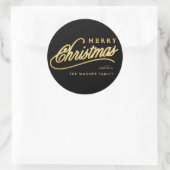 Modern Black & Gold Script Merry Christmas ラウンドシール (バッグ)