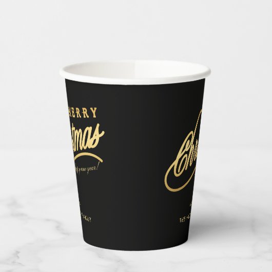 Modern Black & Gold Script Merry Christmas 紙コップ (左)