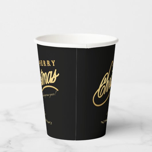 Modern Black & Gold Script Merry Christmas 紙コップ (右)