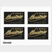 Modern Black & Gold Script Merry Christmas 長方形シール (シート)