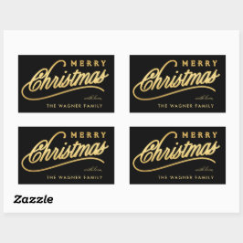 Modern Black & Gold Script Merry Christmas 長方形シール