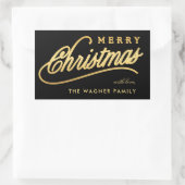Modern Black & Gold Script Merry Christmas 長方形シール (バッグ)