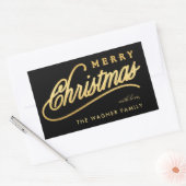 Modern Black & Gold Script Merry Christmas 長方形シール (封筒)