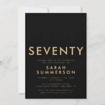 Modern Black Gold Seventy 70th Birthday Party