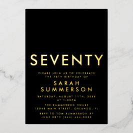 Modern Black Gold Seventy 70th Birthday Party 箔招待状