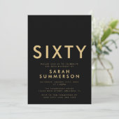 Modern Black Gold Sixty 60th Birthday Party 招待状 (スタンド正面)