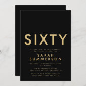 Modern Black Gold Sixty 60th Birthday Party 招待状 (正面/裏面)