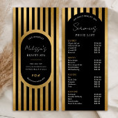 Modern Black & Gold Stripes Salon Price List Menu ラックカード