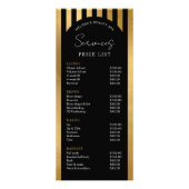Modern Black & Gold Stripes Salon Price List Menu ラックカード (正面)