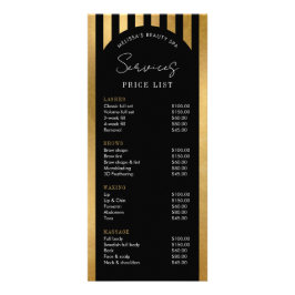 Modern Black & Gold Stripes Salon Price List Menu ラックカード