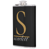Modern Black Gold Stylish Monogram Girly Script フラスク (左)