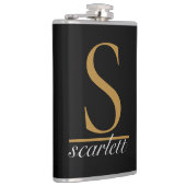 Modern Black Gold Stylish Monogram Girly Script フラスク (右)