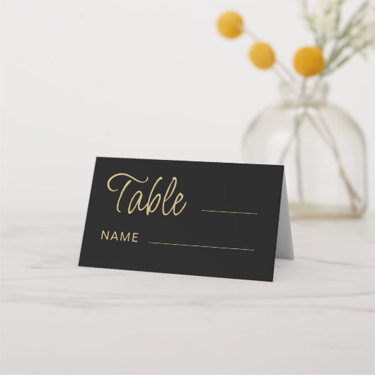 Modern Black & Gold Wedding table number プレイスカード (正面)