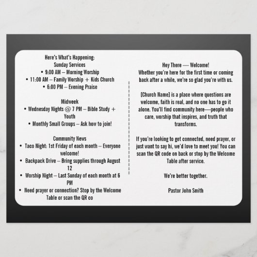 Modern Black Gradient Church Bulletin チラシ (裏面)