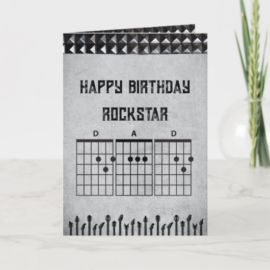 Modern Black Gray Rockstar Dad Happy Birthday カード (正面)