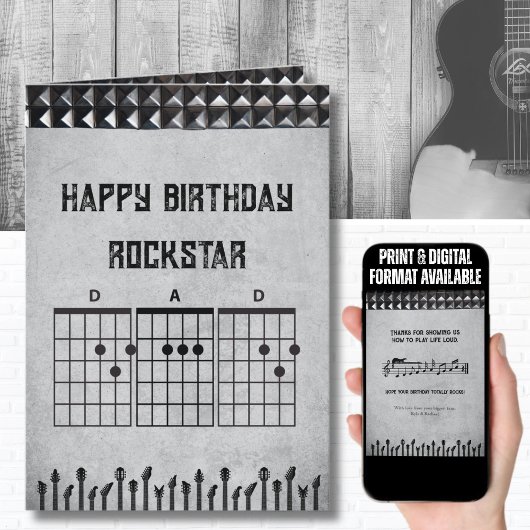 Modern Black Gray Rockstar Dad Happy Birthday カード