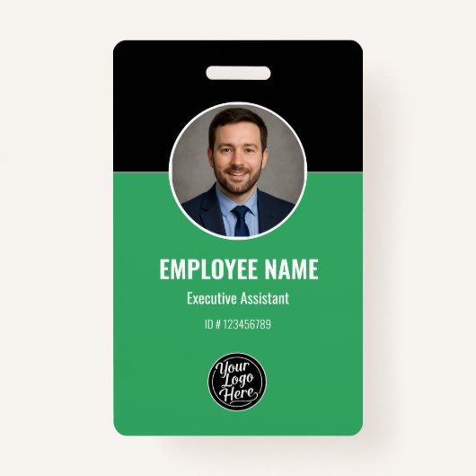 Modern Black Green Employee Identification Card バッジ (正面)